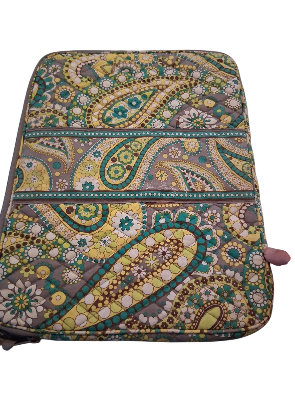 Vera Bradley Quilted Paisley Laptop Sleeve in Teal, Yellow & Grey 14 In